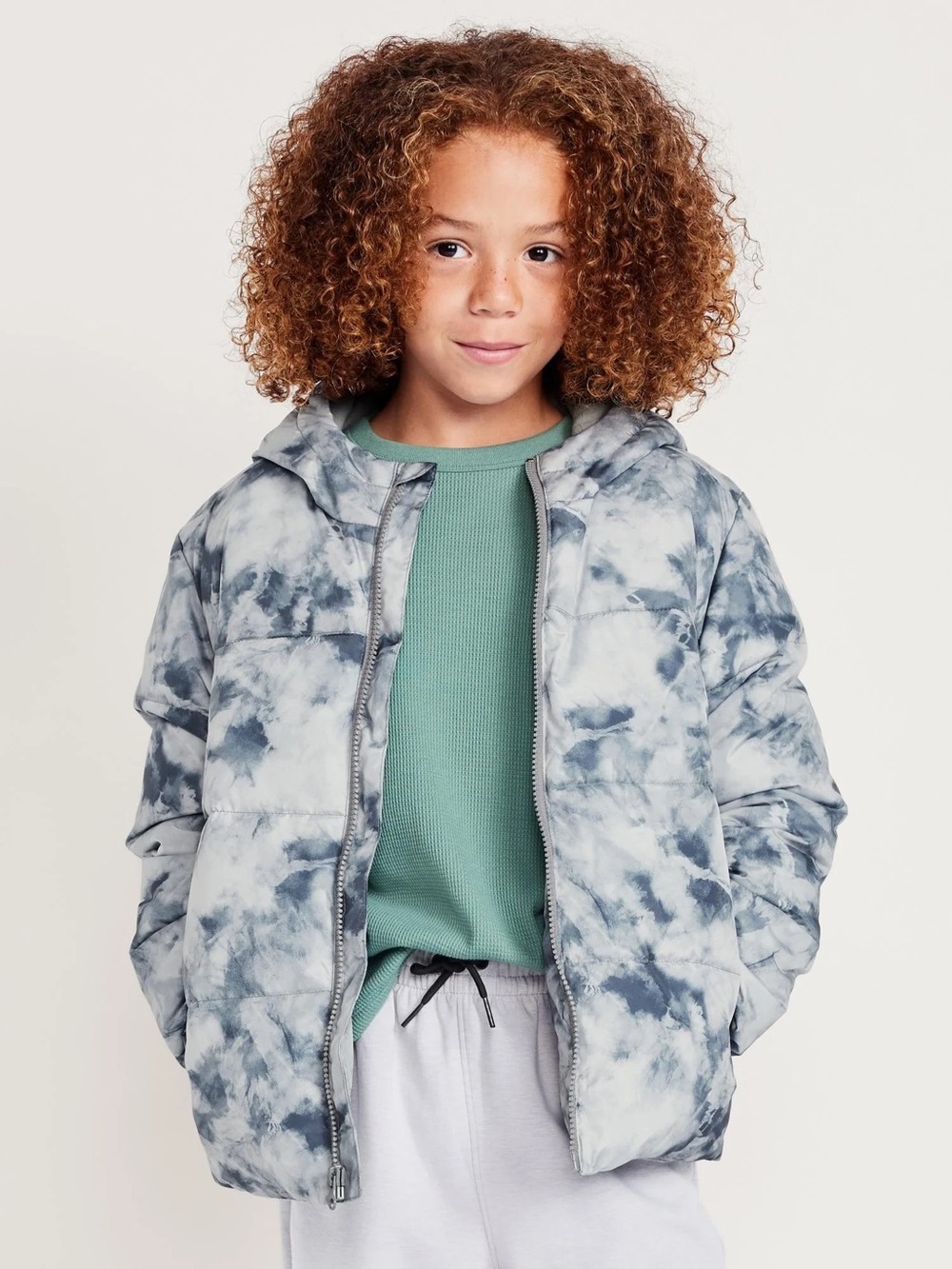 Old Navy Kids Hooded Puffer Jacket - Gray Tie-Dye - boys